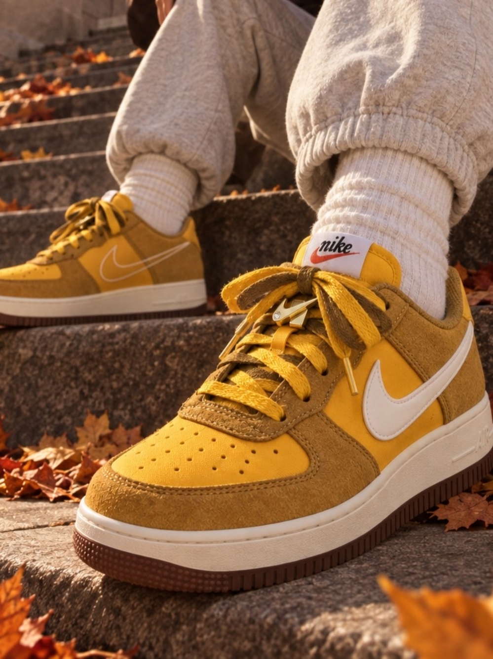 Nike Air Force 1 ’07 SE “First Use” sneakers in University Gold — women’s size 8